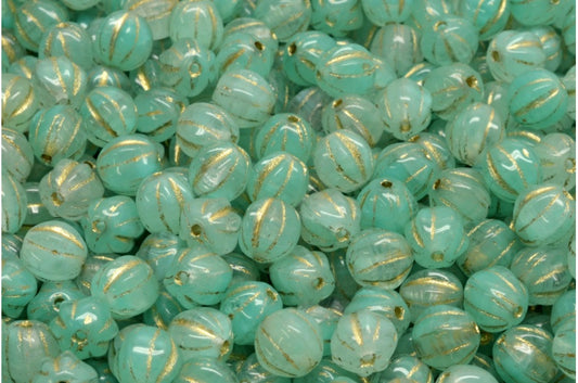 Melon Beads, R0613 Gold Lined (R0613-54302), Glass, Czech Republic