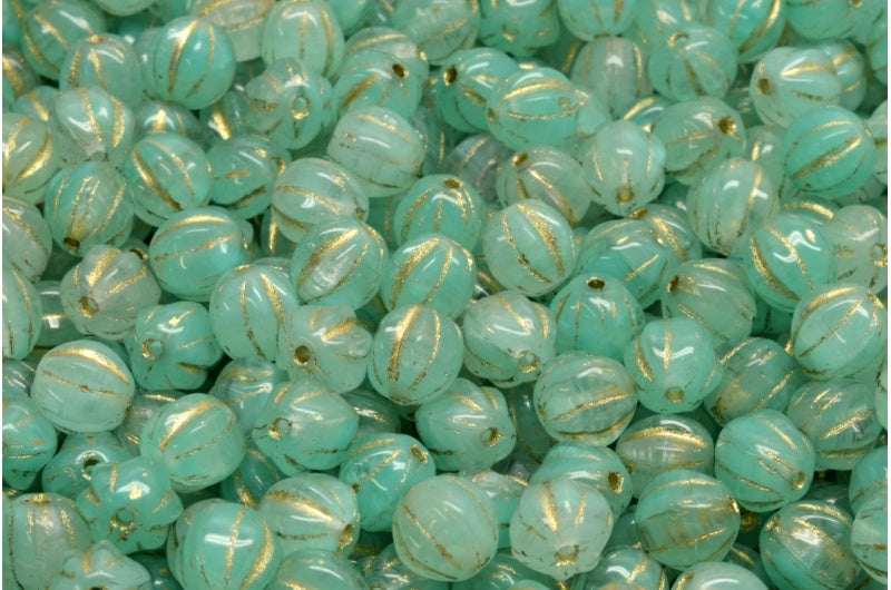 OUTLET 10 grams Melon Beads, 6 x 6 mm, R0613 Gold Lined (R0613-54302), Glass, Czech Republic