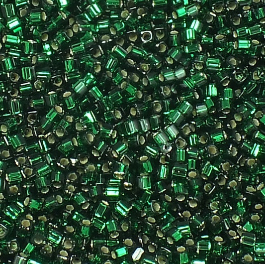 Miyuki Square Beads, Silver Lined Green Emerald (# 27), Glass, Japan