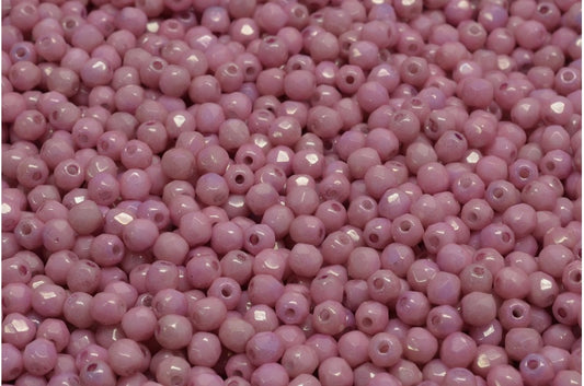 Faceted Round Fire Polished Beads, Chalk White Luster Lila (03000-14494), Glass, Czech Republic