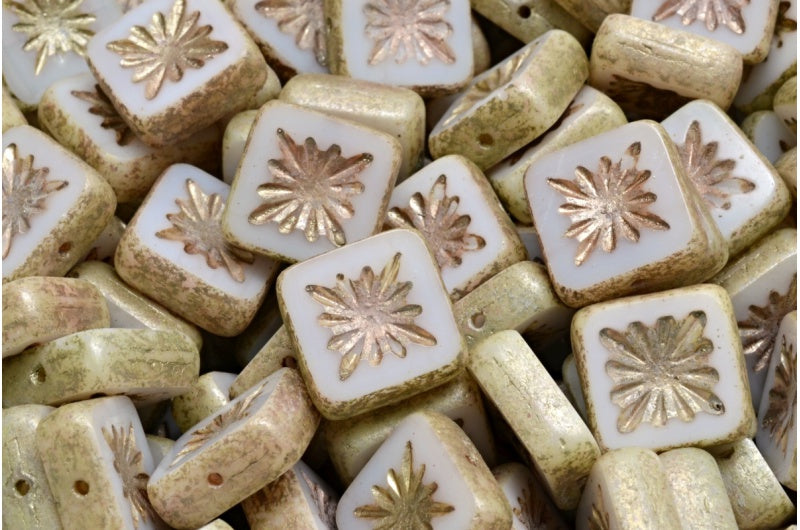 桌面切割方形奇异果珠，粉笔白 4324 (03000-04324)，玻璃，捷克共和国