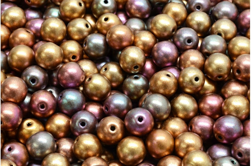 Round Druck Beads 6mm, White Crystal Violet Rainbow Metallic Iris (02010-00030-01640), Glass, Czech Republic