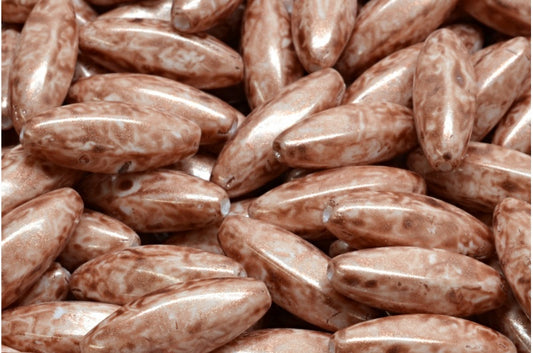 奥特莱斯 10克去皮橄榄珠，19 x 7毫米，白色粉色米色（02010-34303），玻璃，捷克共和国