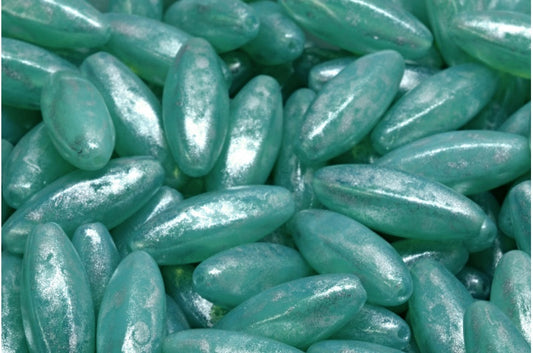 OUTLET 10克去皮橄榄珠，19 x 7毫米，蛋白石水蓝银灰色（61100-34301），玻璃，捷克共和国