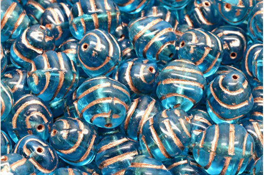 OUTLET 10 Gramm gefütterte ovale Perlen Transparent Aqua Kupfer gefüttert (60020-54318), Glas, Tschechische Republik