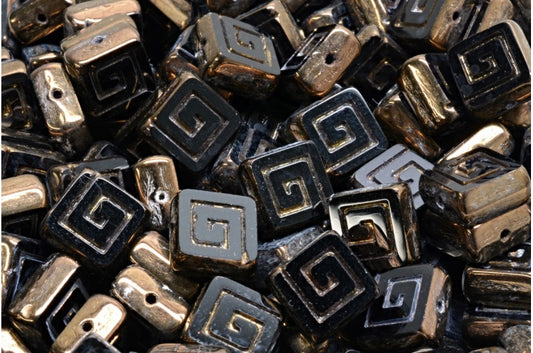 Table Cut Celtic Square Beads, Black Bronze (23980-14415), Glass, Czech Republic