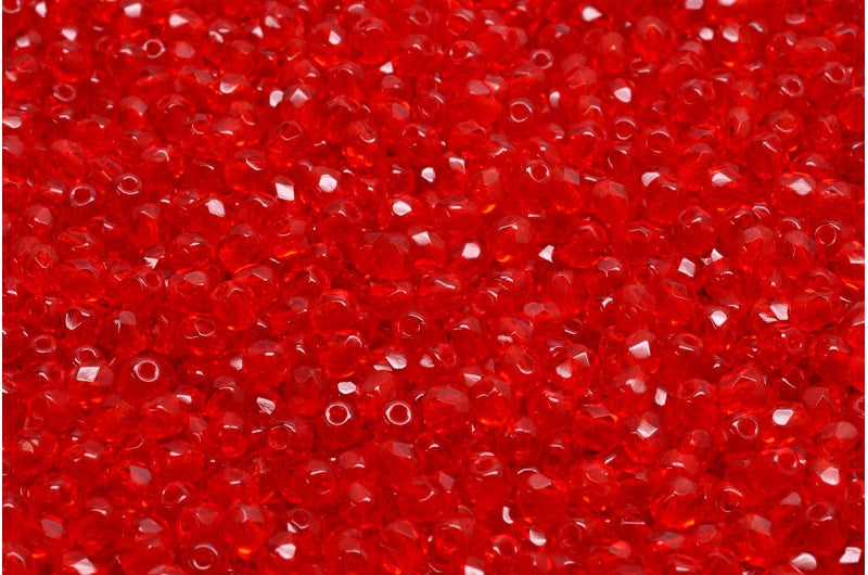 Faceted Round Fire Polished Beads, Ruby Red (90080), Glass, Czech Republic