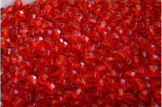 OUTLET 10 grams Faceted Round Fire Polished Beads, 6 x 6 mm, Transparent Red (90060), Glass, Czech Republic