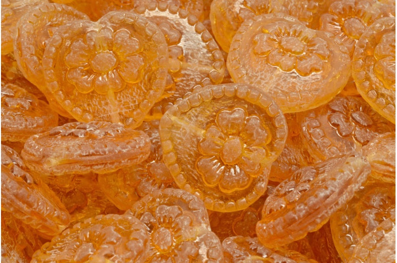 バラのハートビーズ、透明オレンジ（10060）、ガラス、チェコ共和国