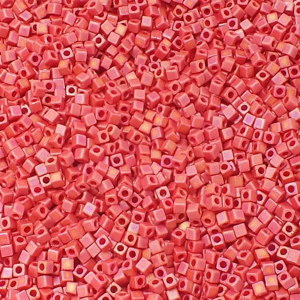 Miyuki Square Beads, Opaque Rainbow Frosted Pepper Red (# 408FR), Glass, Japan