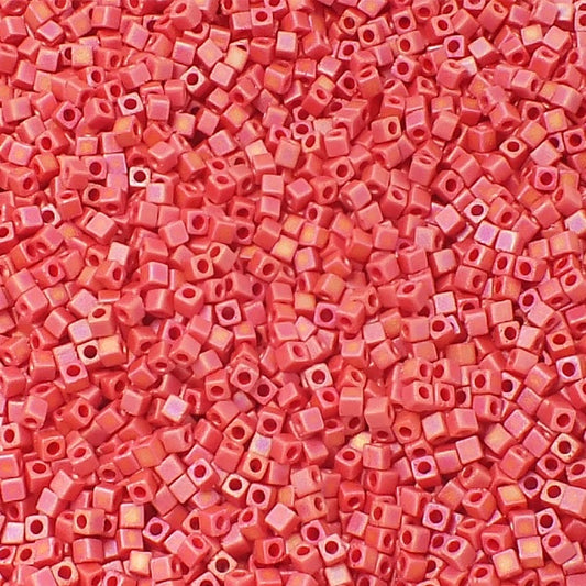 Miyuki Square Beads, Opaque Rainbow Frosted Pepper Red (# 408FR), Glass, Japan