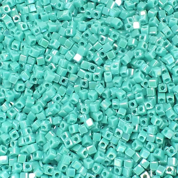 Miyuki Square Beads, Opaque Green Turquoise AB (# 481), Glass, Japan