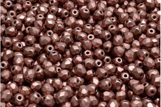 ファセット加工ラウンドファイアポリッシュビーズ、クリスタル銅（00030-01780）、ガラス、チェコ共和国