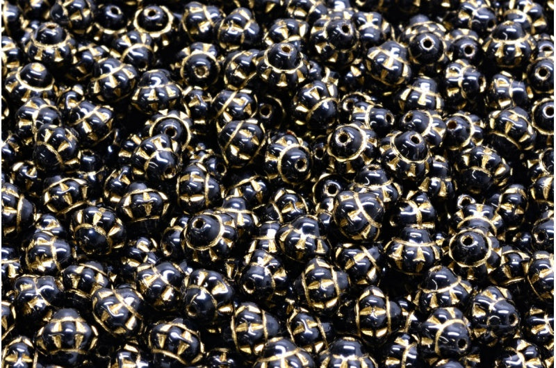 Spinner Beads, Black Gold Lined (23980-54202), Glass, Czech Republic