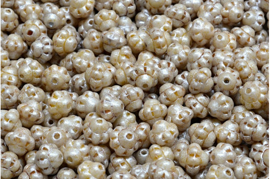 OUTLET 10 grams Spinner Beads, 6 x 6 mm, White Cream Luster Spotted (02010-65321), Glass, Czech Republic