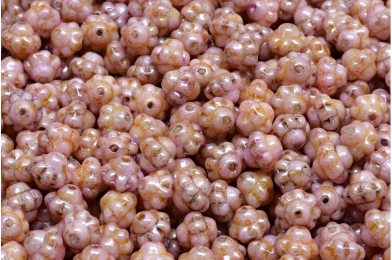 Spinner Beads, White Pink Beige Luster Spotted (02010-65323), Glass, Czech Republic