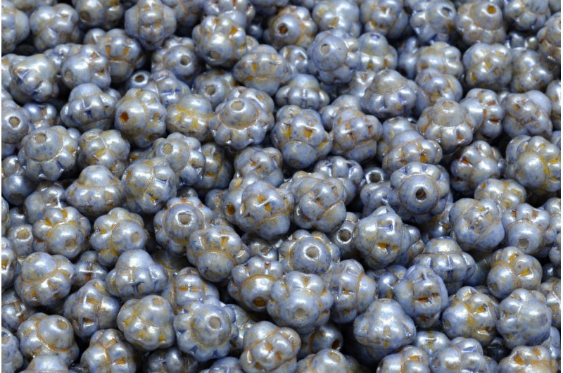 Spinner Beads, White Green Luster Spotted (02010-65325), Glass, Czech Republic