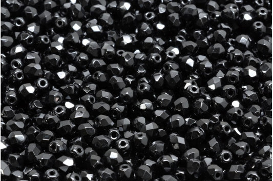 Faceted Round Fire Polished Beads, Black (23980), Glass, Czech Republic