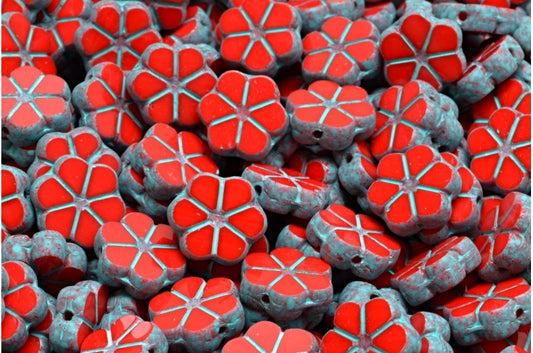Table Cut Garland Flower Beads, Opaque Red 84309 (93200-84309), Glass, Czech Republic