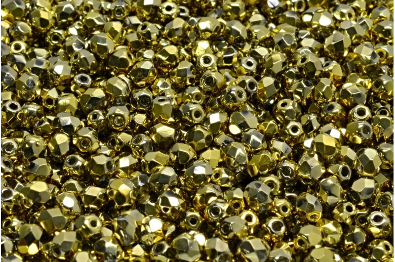 Fire Polished Faceted Beads Round, Crystal Full Gold (00030-26440), Bohemia Crystal Glass, Czech Republic