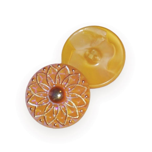 1 pcs Hand Painted Glass Buttons with ornament, size 16 (36 mm), Glass, Czech Republic