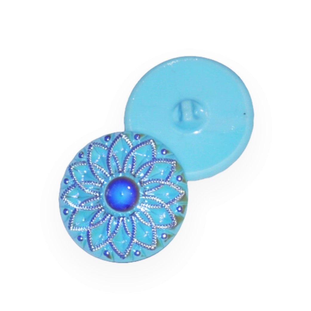 1 pcs Hand Painted Glass Buttons with ornament, size 16 (36 mm), Glass, Czech Republic