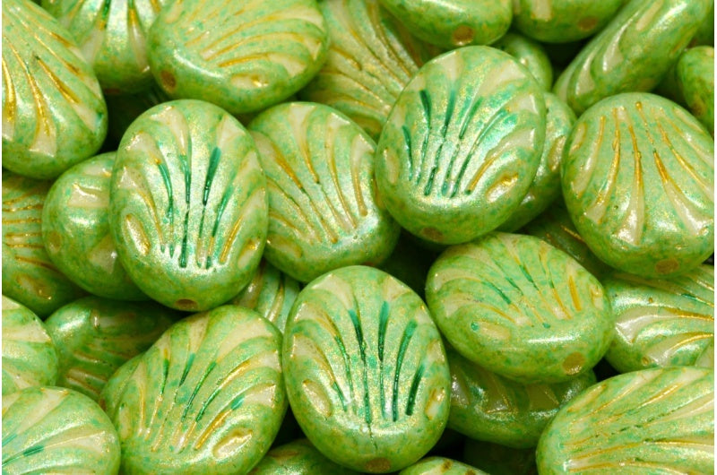 OUTLET 10 grams Oval With Lines, 17 x 12 mm, White Gold Lined Light Turquoise (02010-54302-34309), Glass, Czech Republic