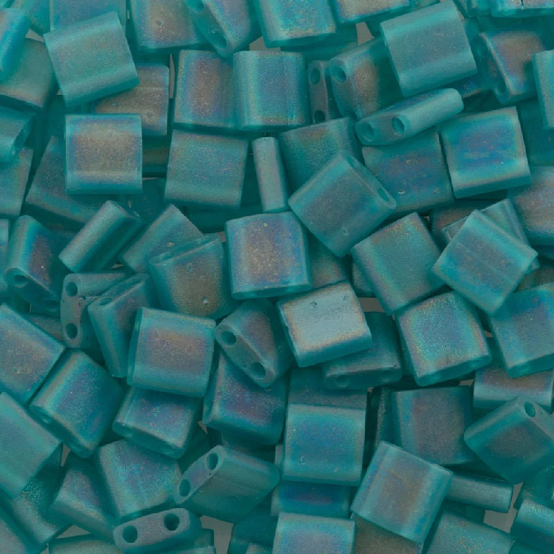 Miyuki Tila / Half Tila / Quater Tila 2-hole Beads, Trans Rainbow Frosted Teal (TL2405FR), Glass, Japan