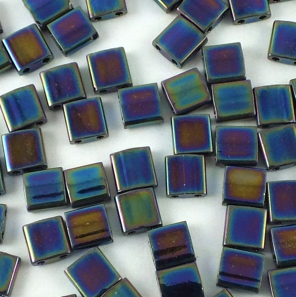 Miyuki Tila / Half Tila / Quater Tila 2-hole Beads, Metallic Rainbow Iris (# 455), Glass, Japan