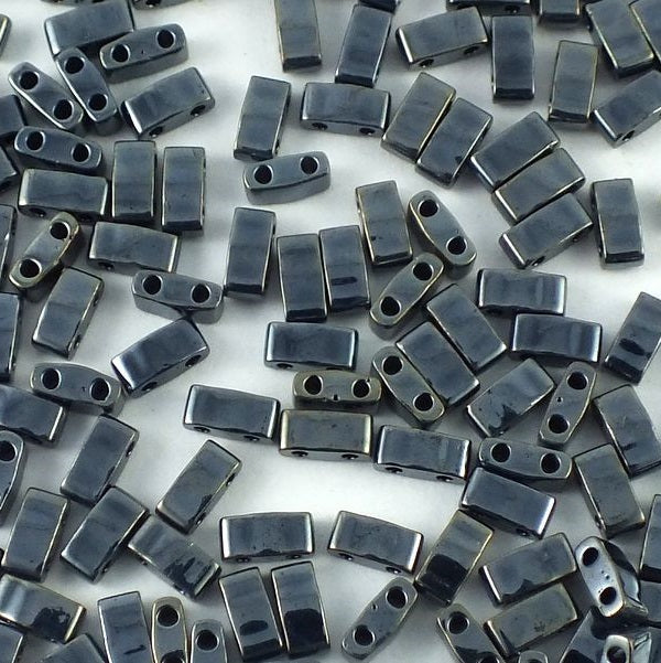 Miyuki Tila / Half Tila / Quater Tila 2-hole Beads, Metallic Hematite (# 464), Glass, Japan