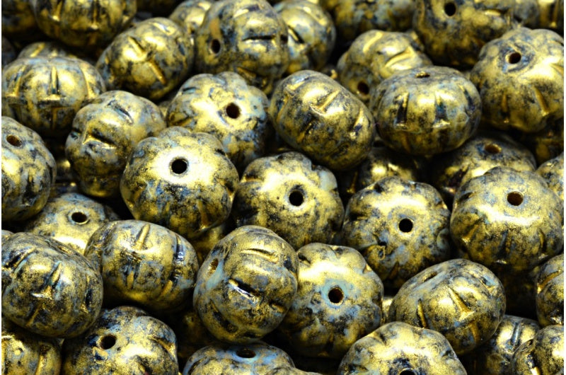 OUTLET 10 grams Pumpkin Beads, Black Gold Luster Spotted (23980-65322), Glass, Czech Republic