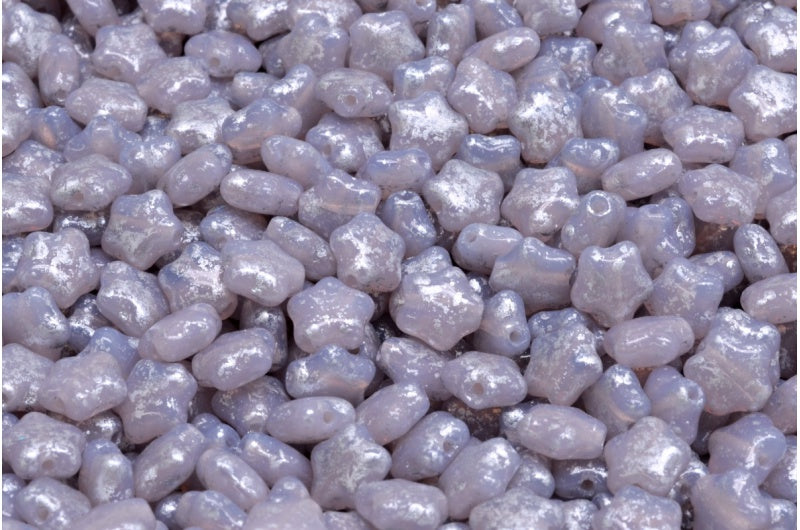 Flat Star Beads, Transparent Light Amethyst Silver Splash (21000-94400), Glass, Czech Republic