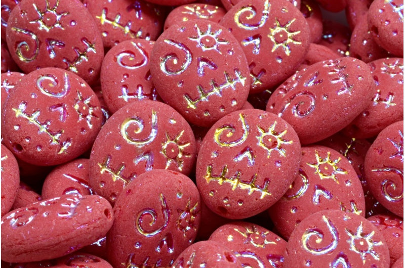 OUTLET 10  grams Woodoo Funny Face Beads, 16 x 13 mm, Opaque Red Ab Full (2X Side) Matte (93210-28703-84100), Glass, Czech Republic