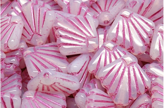 OUTLET 10 Gramm Diafan-Perlen, Opalweiß, rosa gefüttert (01000-43807), Glas, Tschechische Republik