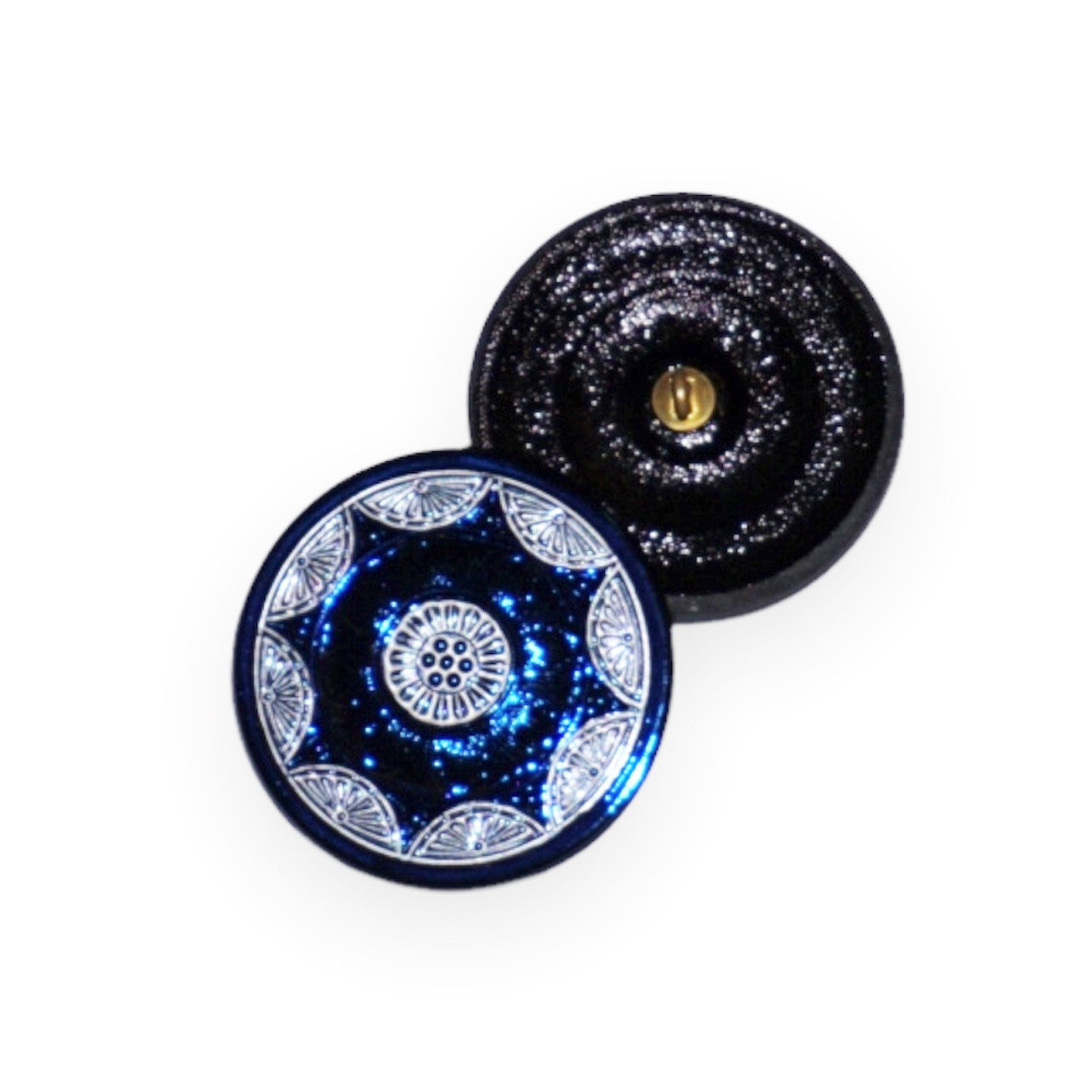 1個 手描きガラスボタン（飾り付き）、サイズ16（36 mm）、ガラス、チェコ共和国