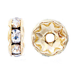 6 pcs Metal Gold Rondelle with Crystals, 8 mm