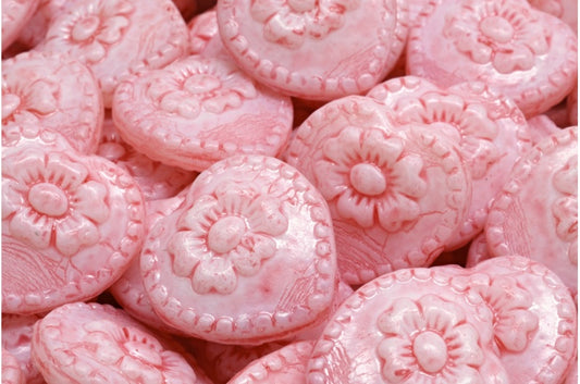 Heart Beads With Rose, White Light Pink (02010-34304), Glass, Czech Republic