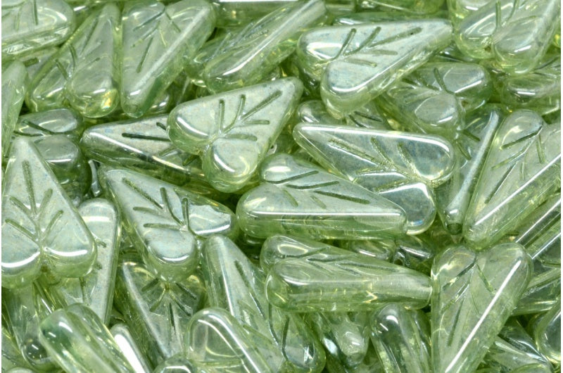 OUTLET 10 grams Heart Leaf Bead, 16 x 11 mm, Crystal Luster Green Full Coated (00030-14457), Glass, Czech Republic