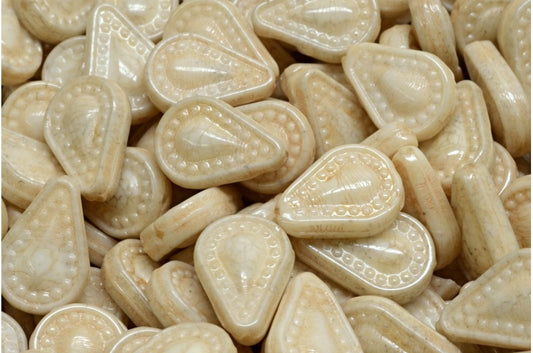 OUTLET 10 grams Filigree Teardrop Beads, White Luster Brown Full Coated (02010-14413), Glass, Czech Republic