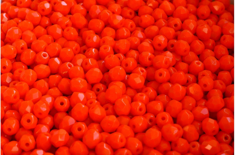 Faceted Round Fire Polished Beads, Deep Orange (93140), Glass, Czech Republic