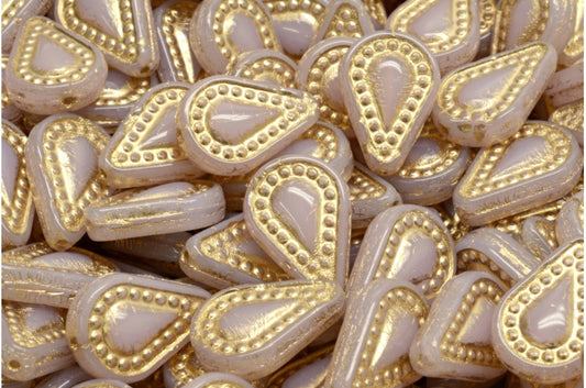OUTLET 10 grams Filigree Teardrop Beads, Opal Pink Gold Lined (71200-54302), Glass, Czech Republic