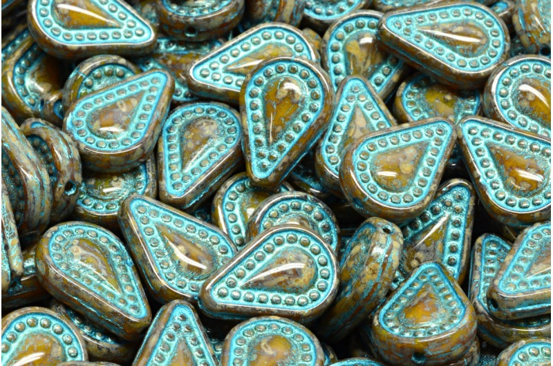花丝泪滴珠，81250 浅蓝色洞石衬里（81250-86800-43811），玻璃，捷克共和国