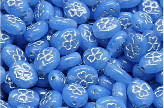 Shamrock Oval Beads, Opal Blue Silver Lined (31000-54301), Glass, Czech Republic