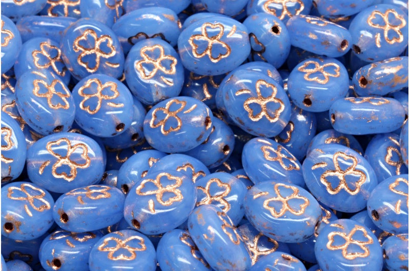 OUTLET 10 grams Shamrock Oval Beads, Opal Blue Copper Lined (31000-54318), Glass, Czech Republic