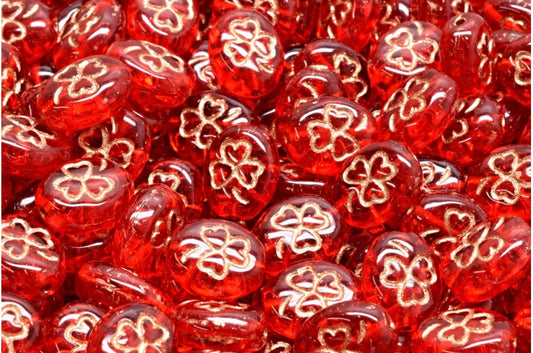 奥特莱斯 10 克三叶草椭圆形珠子，10 x 8 毫米，浅暹罗铜衬里 (90070-54318)，玻璃，捷克共和国