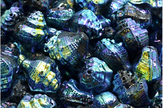 ミュレックスシェルビーズ、ブラックアブフル（2Xサイド）（23980-28703）、ガラス、チェコ共和国