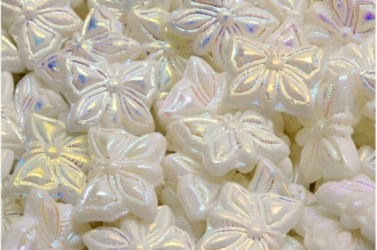 Butterfly Beads, White AB 2x (02010-28703), Glass, Czech Republic