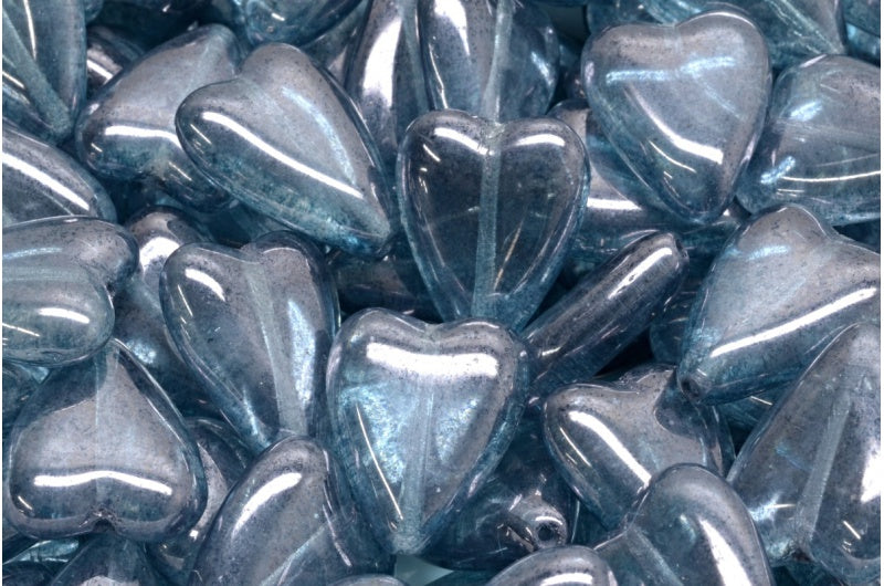 細長いハートビーズ、クリスタルラスターブルーフルコーティング（00030-14464）、ガラス、チェコ共和国