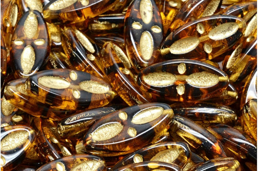 Ship Eye Oval Beads, Orange With Brown Lines Gold Lined (18016-54302), Glass, Czech Republic