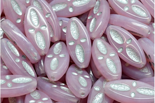 OUTLET 10 grams Ship Eye Oval Beads, 20 x 9 mm, Opal Pink Silver Lined (71010-54301), Glass, Czech Republic